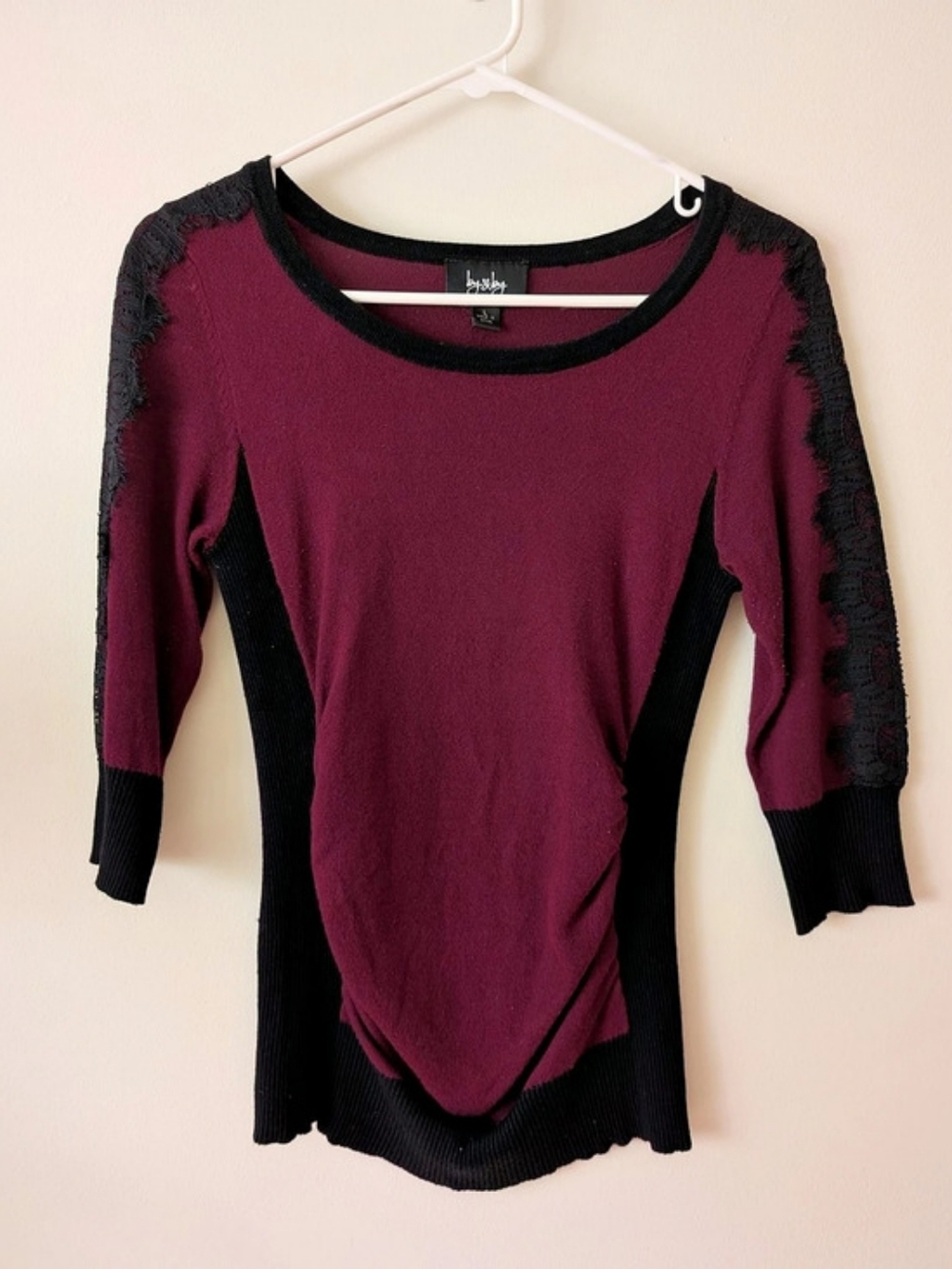 Burgundy & Black Lace Sleeve Sweater